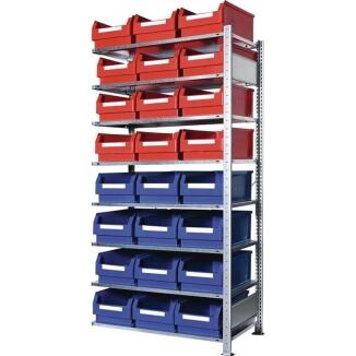 Steckregal 200x100x50cm, Anbauregal, 8 verzinkte Stahlböden, 12 Sichtlagerkästen, KAPPES