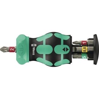 WERA Magazinbithalter KK Stubby 6-tlg. mit Ratsche, BZT Schlitz/PH/TORX®, intuitives Umschalten