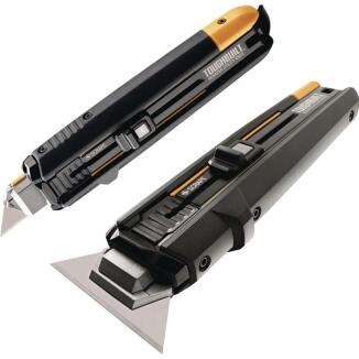 ToughBuilt Universalmesser 2-in-1, einziehbar, 165mm, mit 5 Klingen, Gummigriffe, Lackdosenöffner