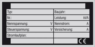 Typen- und Leistungsschild 105 x 52 mm, zur Selbstbeschriftung