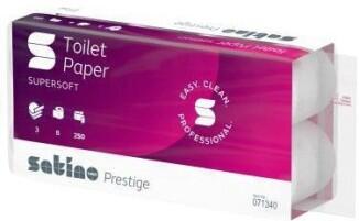 Satino Toilettenpapier Prestige 3lagig, 250 Blatt, hochweiß, 8 Rollen, saugstark, FSC-zertifiziert