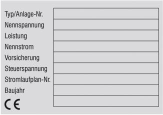 Typen- und Leistungsschild (Type/Anlagennr...) selbstklebend, beschriftbar