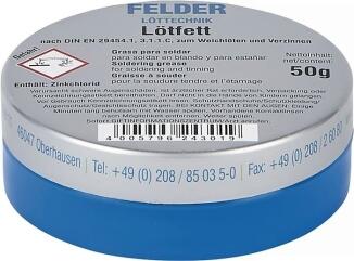 Lötfett 50g oder 100g zum Weichlöten von Weißblech, Kupfer, Messing, FELDER, 5 Stk, DIN EN 29454