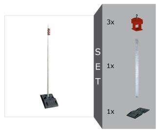 Schildaufstellung Komplett-Set I leicht, mit Schaftrohr aus Vierkantrohr und 1 Fußplatte