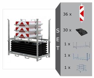 Wendebaken Komplett-Set, 1 Palette mit 36 Baken, 1 Aufsatzteil, 1 Palette mit 30 Fußplatten, RA1