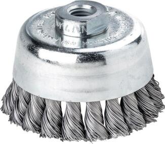 Topfbürste D.65/80/100mm M14, Drahtstärke 0,5mm, Stahl oder Edelstahl, max. 12500/9000min-¹,