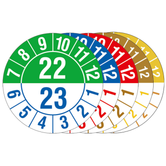 Prüfplakette mit Jahresfarben (jahresübergreifend), Halbjahresplakette, 2022-2027, Bogen