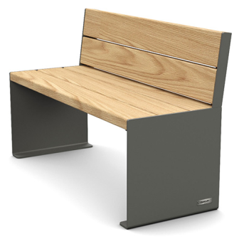 Sitzbank -Kube- mit Rückenlehne, Stahl, Sitz- und Rückenflächen Holz, verschiedene Längen
