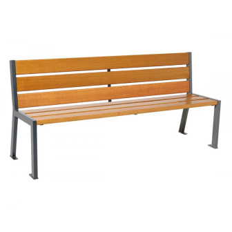 Sitzbank -Nature- aus Stahl, Sitz- und Rückenfl. aus Eichenholz, Lasur Eiche hell oder Mahagoni