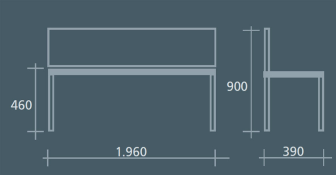 Technische Ansicht: Maße der Sitzbank -Lumino- mit Rückenlehne (Art. 21013)