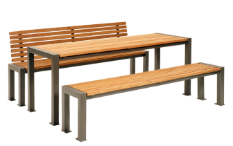 Anwendungsbeispiel Sitzbank -Lumino- (Art. 23127) mit Tisch (Art. 21020) & Sitzbank (Art. 23116), (Nicht im Lieferumfang enthalten)