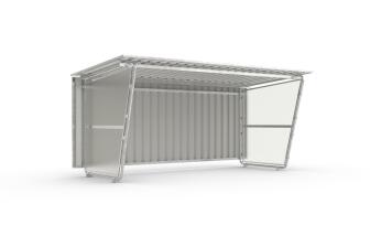 Modellbeispiel: Grundeinheit mit R&uuml;ckwand aus Trapezblech und transparenter Seitenwand