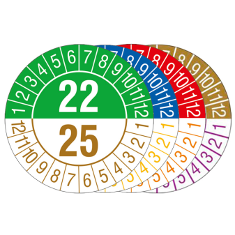 Prüfplaketten mit Jahresfarben (übergreifend, 4 Jahre), 2022 / 2025- 2025 / 2028, Bogen
