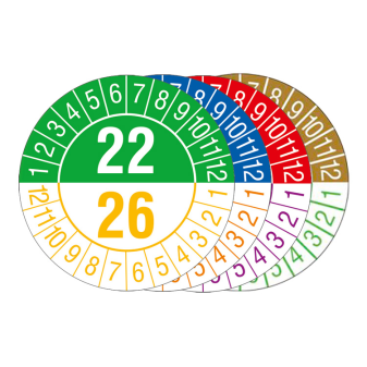 Prüfplaketten mit Jahresfarben (übergreifend, 5 Jahre), 2022 / 2026 - 2025 / 2029, Bogen