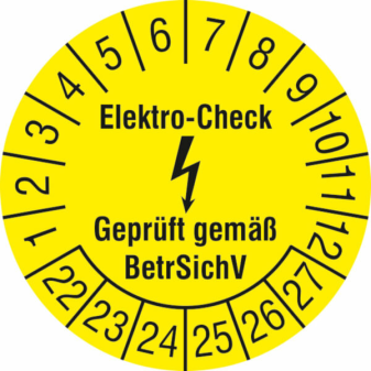 Prüfplaketten ohne Jahresfarbe (6 Jahre), Elektro-Check Gepr. gem. BetrSichV, 2022 / 2027-2025 / 2030