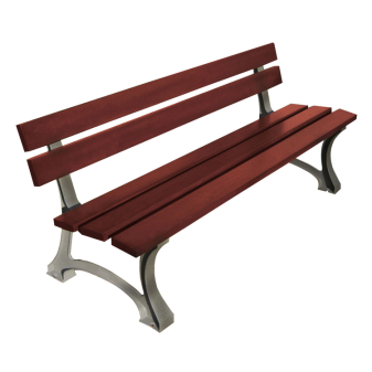 Sitzbank -Moro- mit Rückenlehne, aus Stahl, Sitz- und Rückenfläche aus Holz, zum Aufdübeln