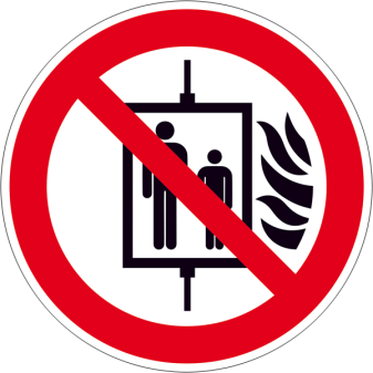 Verbotsschild, Aufzug im Brandfall nicht benutzen
