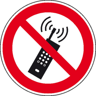 Verbotsschild, Eingeschaltete Mobiltelefone verboten