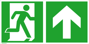 Rettungsschild Notausgang (rechts) mit Richtungspfeil aufwärts bzw. geradeaus, langnachleuchtend