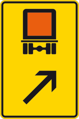 Verkehrszeichen 422-23 StVO, Wegweiser für kennzeichnungspflichtige Fahrzeuge mit gefährlichen Gütern (rechts einordnen)