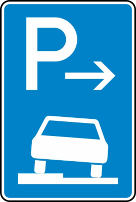 Verkehrszeichen 315-51 StVO, Parken halb auf Gehwegen in Fahrtrichtung links (Anfang)