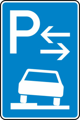 Verkehrszeichen 315-53 StVO, Parken halb auf Gehwegen in Fahrtrichtung links (Mitte)