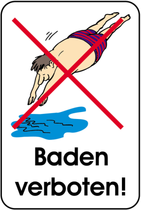 Hinweisschild, Baden verboten!, 400 x 600 mm, mehrfarbig
