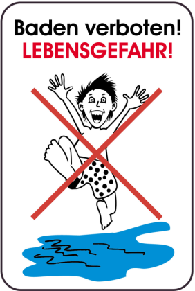 Hinweisschild, Baden verboten!, LEBENSGEFAHR!, 400 x 600 mm