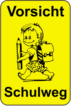 Kinderhinweisschild, Vorsicht Schulweg, gelb / schwarz, 500 x 750 oder 650 x 1000 mm