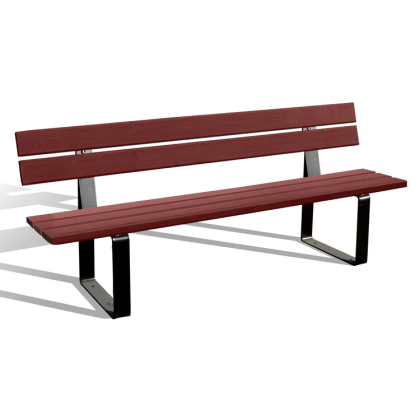 Sitzbank -Puro- mit Rückenlehne, aus Stahl, Sitz- und Rückenfläche aus Mahagoni-Holz