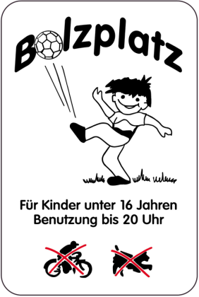 Sonderschild, Bolzplatz, Für Kinder unter 16 Jahren, Benutzung bis 20 Uhr, 400 x 600 mm
