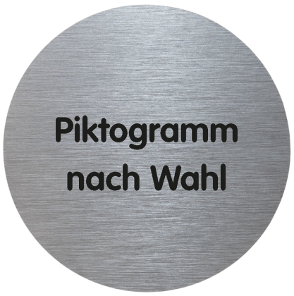 Türschild -Tello- aus Aluminium, ø 70 mm, selbstklebend, Text / Piktogramm nach Wahl