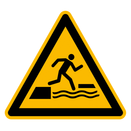 Warnschild, Warnung vor d. ins Wasser Fallen beim Betreten o. Verlassen einer schwimmenden Fläche