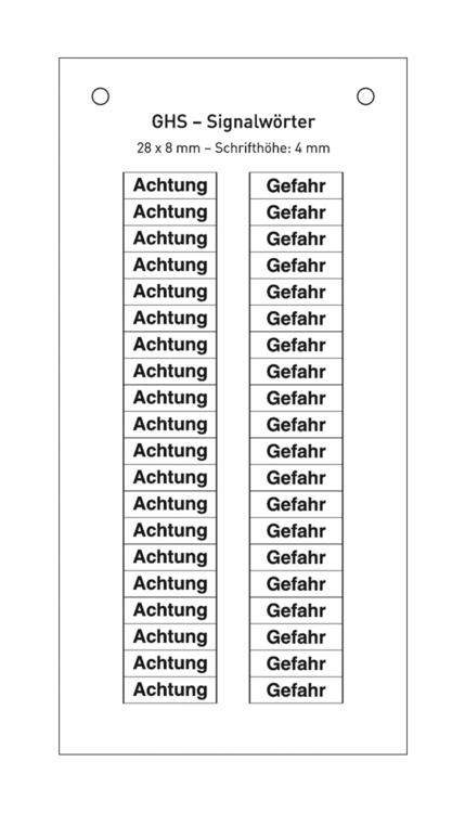 Signalwörter Achtung und Gefahr auf Bogen (40 Stück), selbstklebend