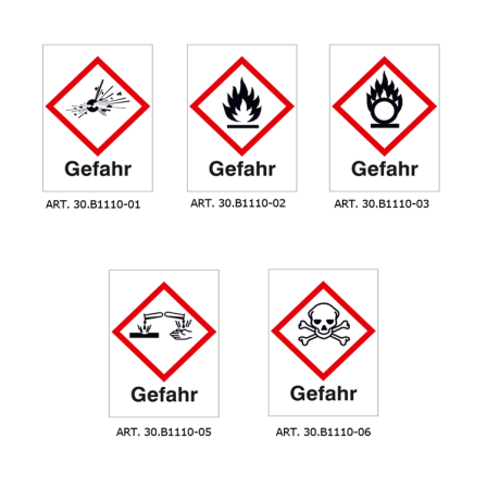 GHS-Gefahrstoffsymbole, Folie (selbstklebend), mit Aufschrift: Gefahr