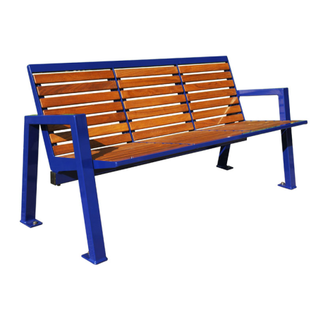Sitzbank -Angle- mit Rückenlehne, aus Stahl, Sitz- und Rückenfläche aus Robinien-Holz, mobil