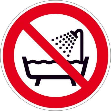Verbotsschild, Verbot dieses Gerät in der Badewanne, Dusche ... zu benutzen