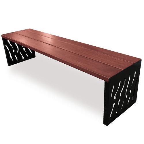 Detailansicht: Sitzbank -Venedig- ohne Rückenlehne, Lasur Mahagoni, Gestell RAL 9005 tiefschwarz
