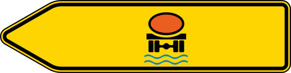 Verkehrszeichen 421-12 StVO, Pfeilwegweiser für Fahrzeuge m. wassergef. Ladung, linksweisend, einseitig