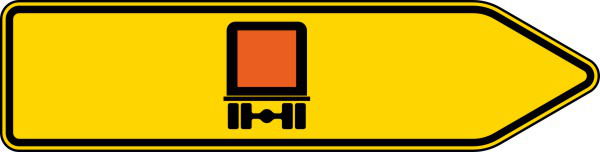 Verkehrszeichen 421-21 StVO, Pfeilwegweiser für kennzeichnungspfl. Fahrzeuge m. gef. Gütern, rechtsweisend, einseitig