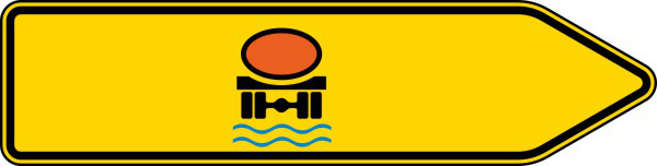 Verkehrszeichen 421-22 StVO, Pfeilwegweiser für Fahrzeuge m. wassergef. Ladung, rechtsweisend, einseitig