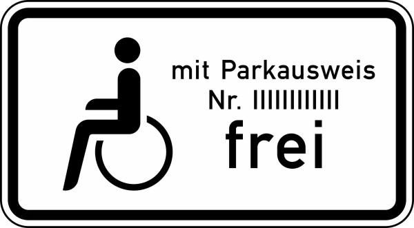 Verkehrszeichen 1020-11 StVO, Schwerbehinderte mit Parkausweis Nr. ... frei