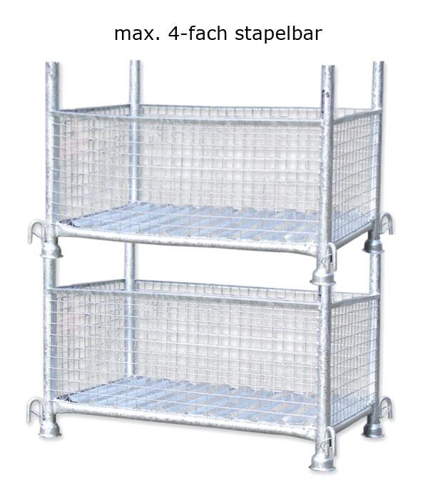 Gitterboxpalette mit Kranhaken oder -ösen, verschiedene Größen und Beschichtungen