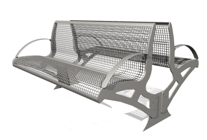 Sitzbank -Transform- aus Stahl, zum Einbetonieren, aus Drahtgitter, PAG- oder Robinien-Holz