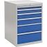 Schubladenschrank H1019xB705xT736mm lichtgrau/signalblau, 6 Schubladen, Vollauszug, BEDRUNKA+HIRTH