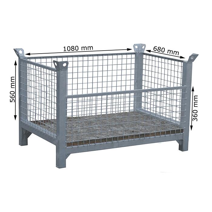 Gitterboxpalette aus Vierkantrohr 60 x 60 mm, 1,08 x 0,68 x 0,56 m, verzinkt