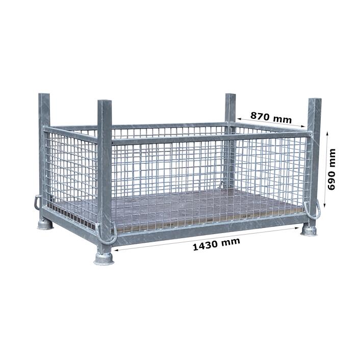 Technische Ansicht: Gitterboxpalette aus Vierkantrohr