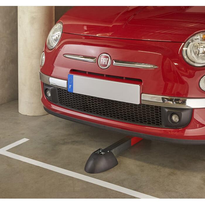 Parkplatz-Sperrpfosten mit Reifenschutz, 50 x 50 mm aus Stahl, zum Aufdübeln, umlegbar