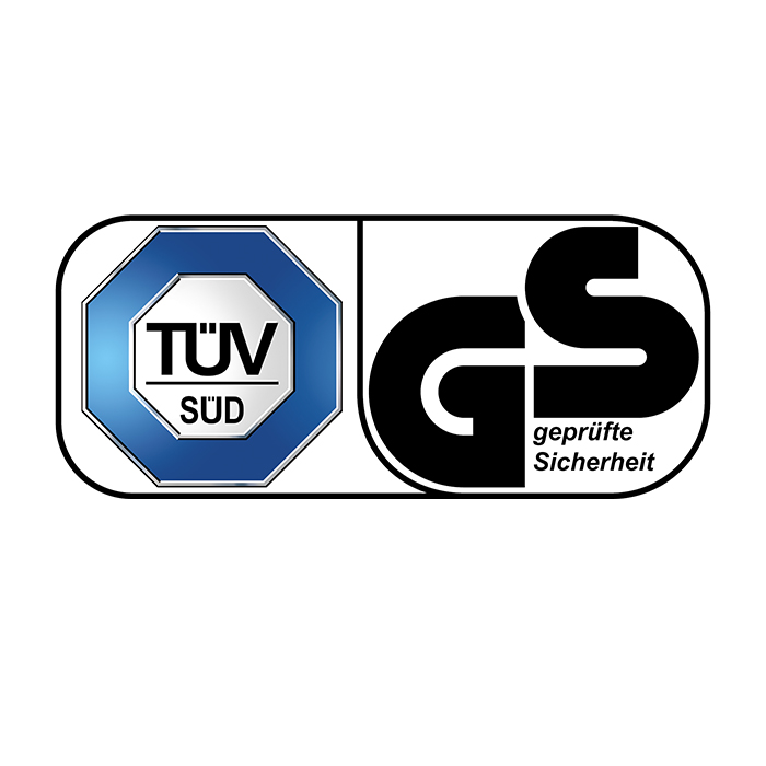Prüfzeichen: TÜV und GS (gesprüfte Sicherheit)
