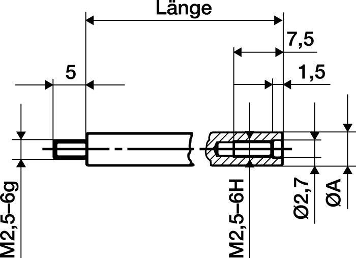Verlängerungsstück für Messuhren KÄFER, Messbolzen-ø 4mm, Länge 10, 20, 50 oder 100 mm